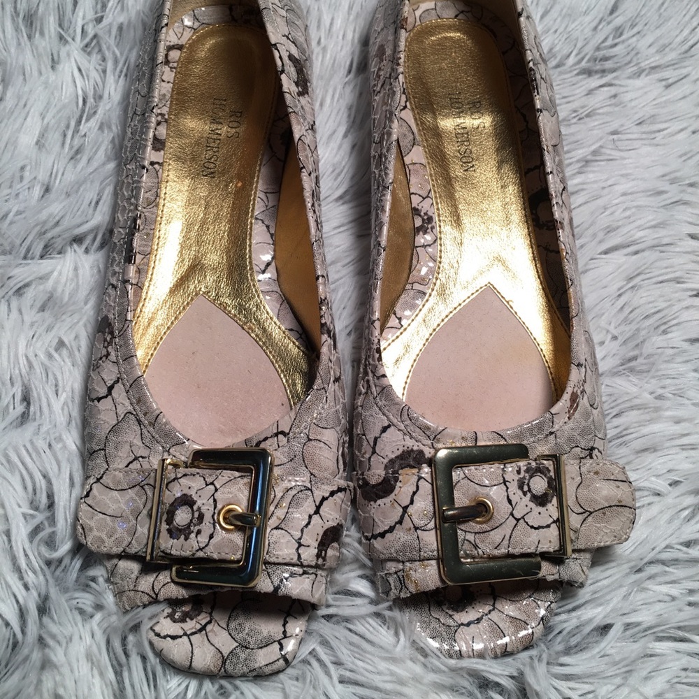 Ros Hommerson Leather Floral Peep Toe Flats Size 7